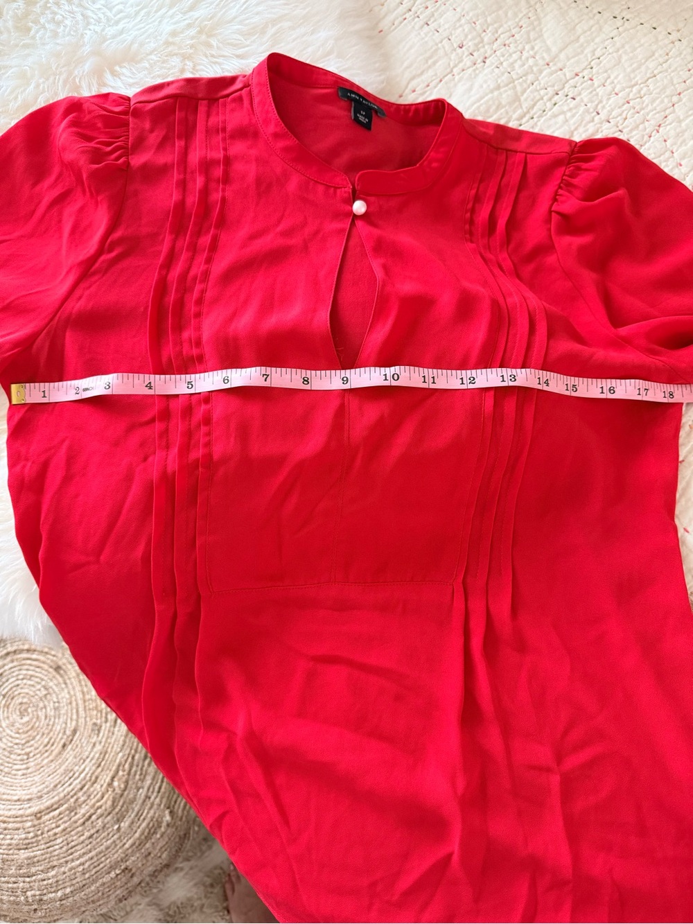 Ann Taylor mixed media red blouse small petite ps long sleeve sp - Picture 7 of 7